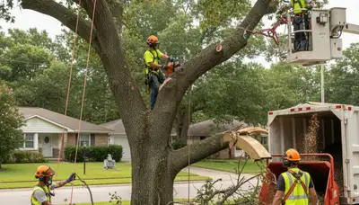 Baton Rouge emergency tree service crew removing storm-damaged fallen tree hazards