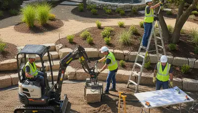 Tree service crew planning landscape design for Baton Rouge, LA outdoor projects