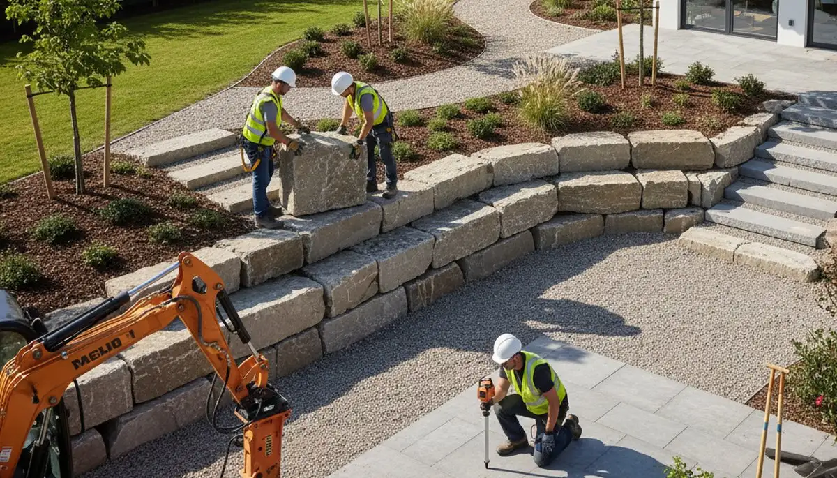 Baton Rouge, LA tree service crew planning landscape design for a commercial outdoor project
