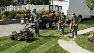 Lawn care service team maintaining a Baton Rouge, LA property for a healthy, well-kept yard