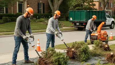 Baton Rouge, LA shrub removal crew clearing overgrown shrubs for safer, cleaner yards