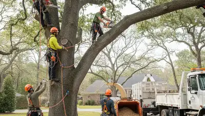 Baton Rouge tree service removing a hazardous storm-damaged tree safely
