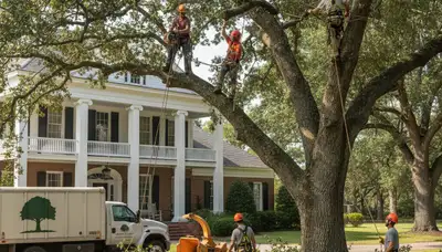 Baton Rouge, LA tree service crew removing a tree for safe property clearance