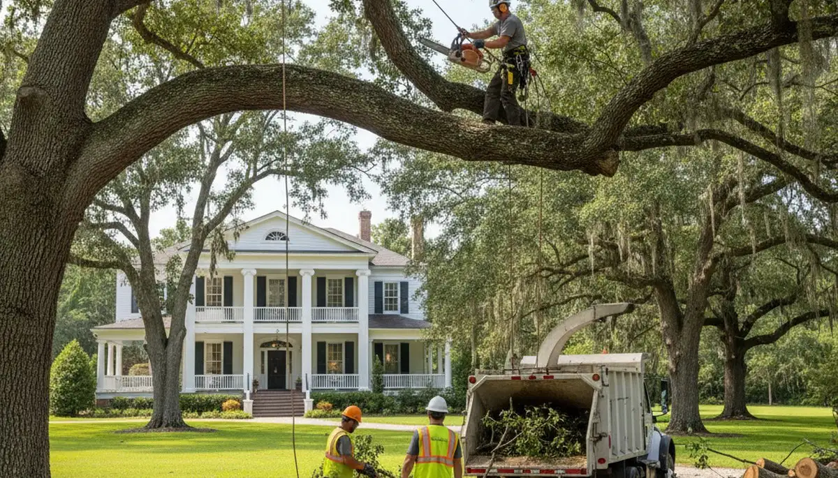 Baton Rouge, LA tree service team removing a tree for safe residential property care