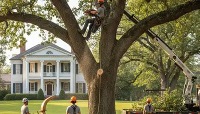 Baton Rouge, LA tree service crew removing a tree for safe residential property clearing