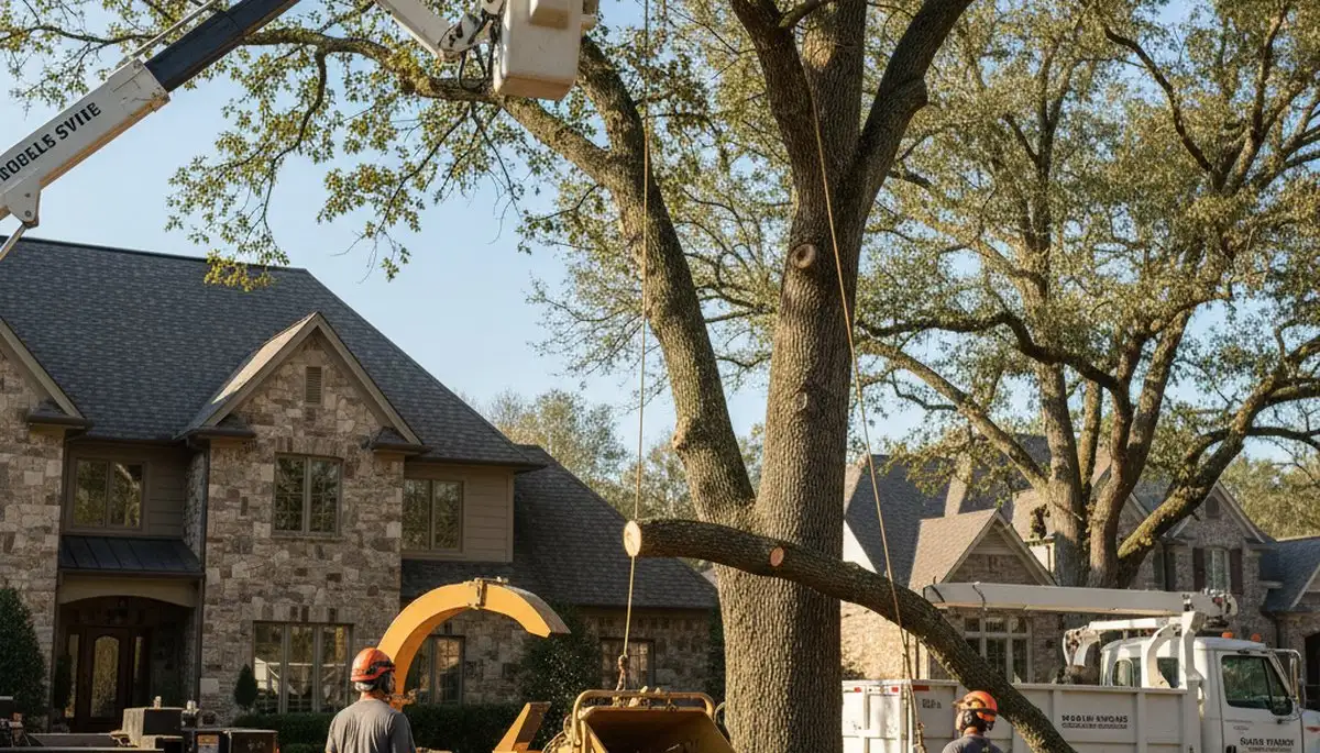 Tree service crew in Baton Rouge, LA handling tree removal for a local property