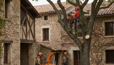 Baton Rouge, LA tree service crew removing a tree for safe residential property clearing