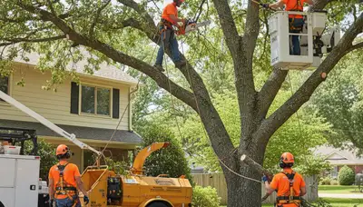 Tree trimming crew in Baton Rouge, LA pruning trees for safer, healthier landscapes